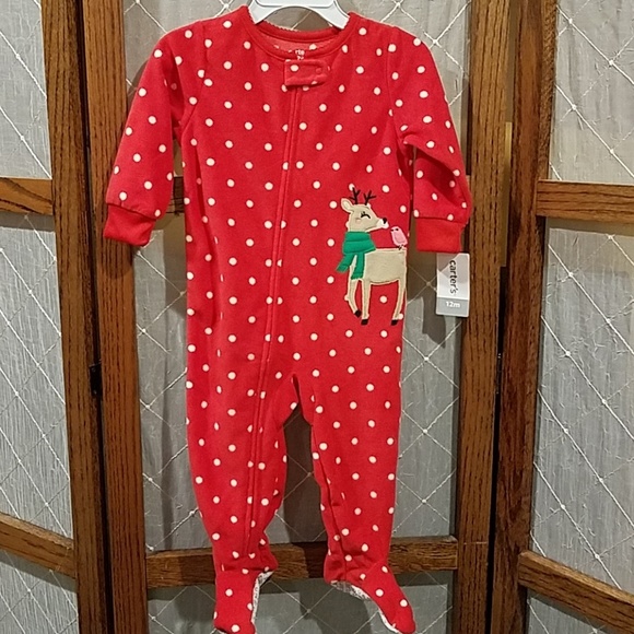 Carter's Christmas Red Reindeer Sleeper Toddler 12 months Pajamas Baby Footed - Picture 2 of 5